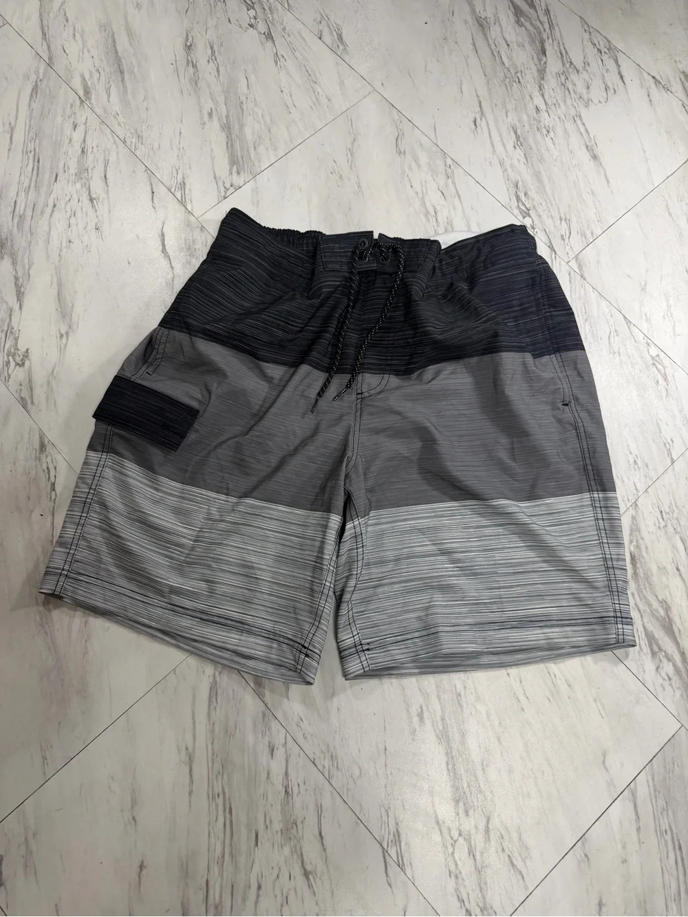 George Men's Black and Gray Striped Swim Trunks